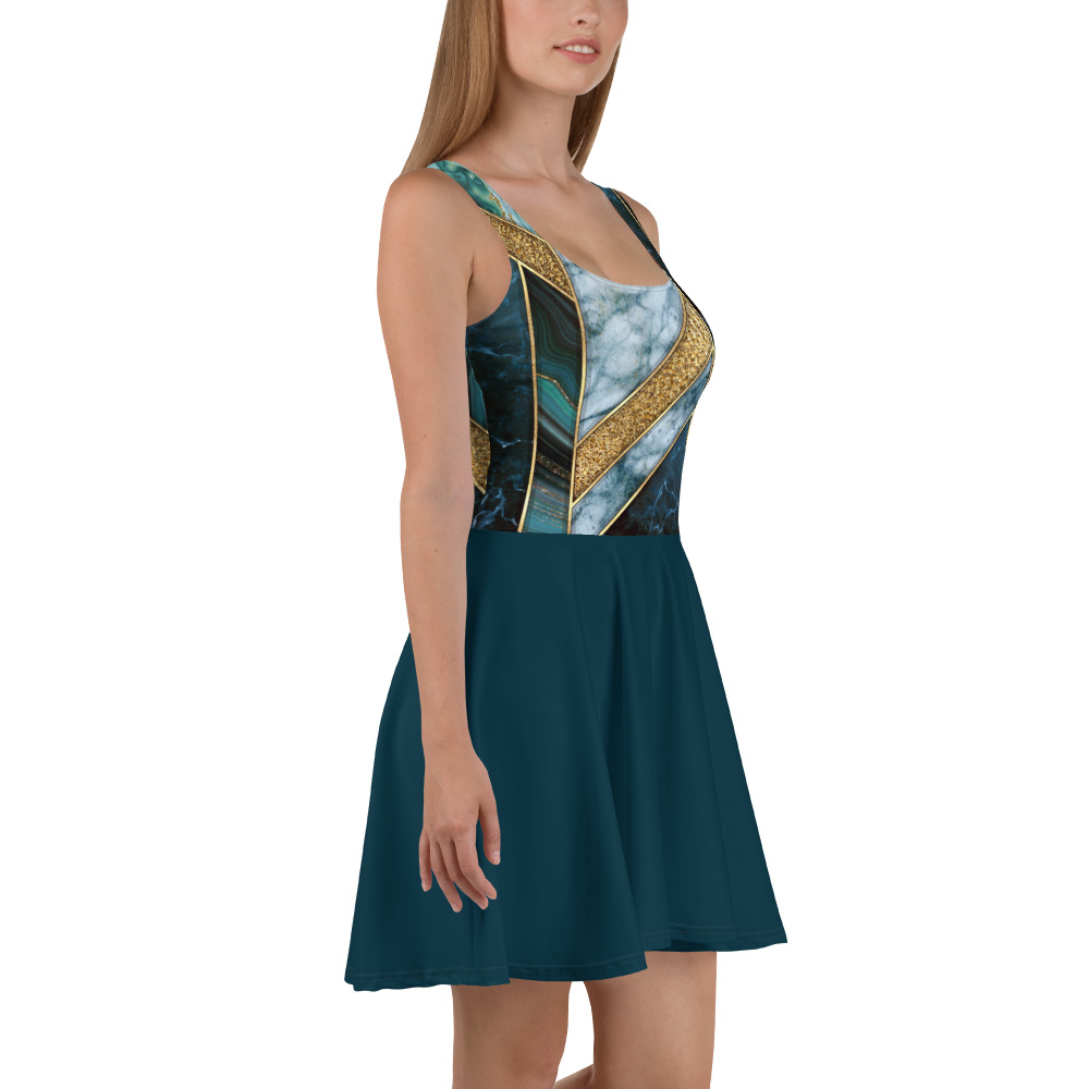 woman wearing Turquoise Marble Gold Skater Dress by Fitness for Worship