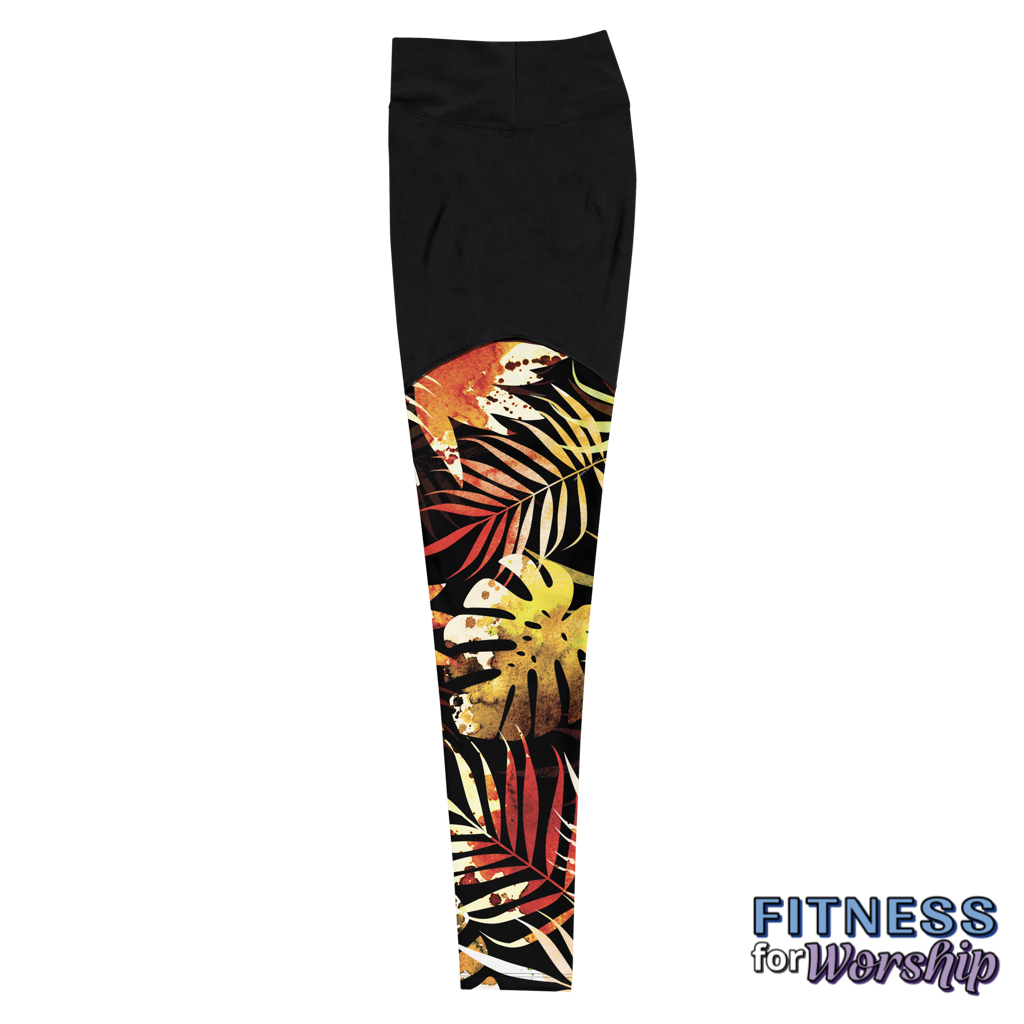 Autumn Leaves Compression Sports Workout Leggings for Women by Fitness for Worship