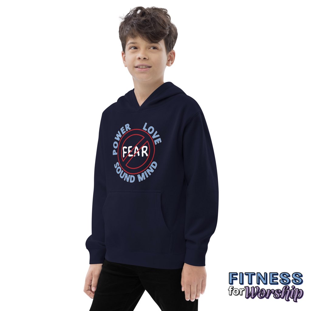 "No Fear" 2 Timothy 1:7 Fleece Hoodie for Kids by Fitness for Worship