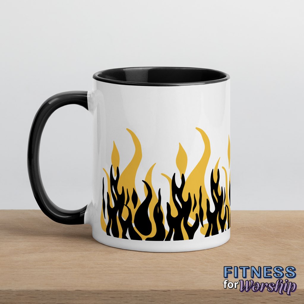 black "Fearless" with Flames 11 oz Ceramic Mug by Fitness for Worship