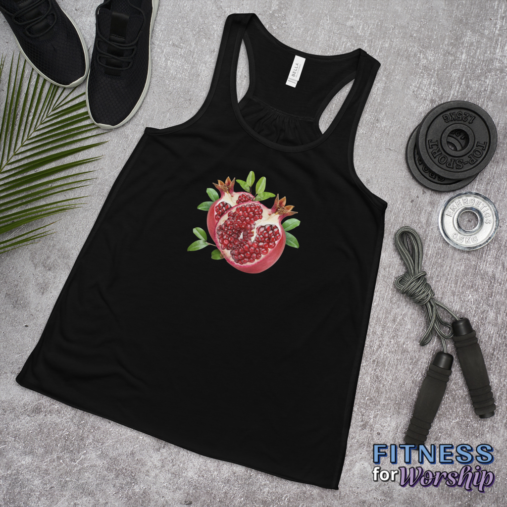black Pomegranate Flowy Racerback Tank for Women by Fitness for Worship
