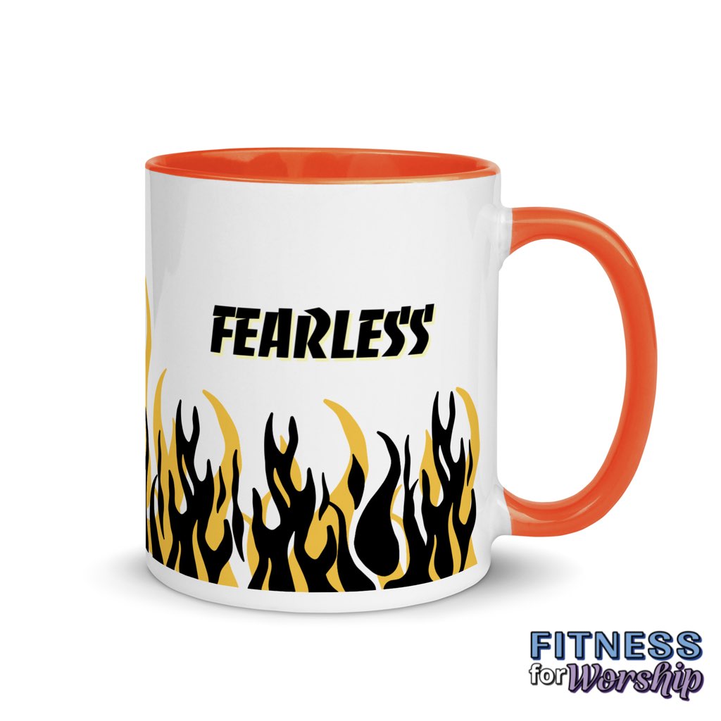 orange "Fearless" with Flames 11 oz Ceramic Mug by Fitness for Worship