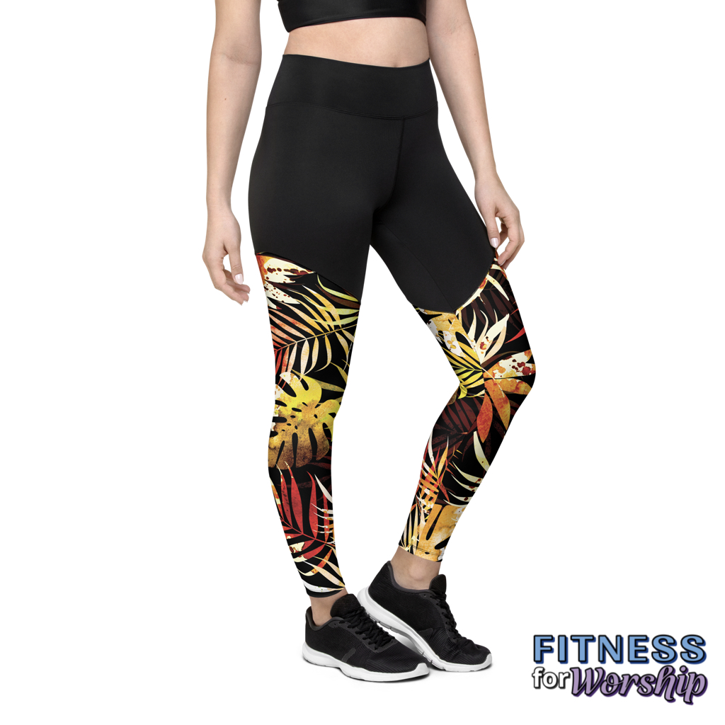 Autumn Leaves Compression Sports Workout Leggings for Women by Fitness for Worship