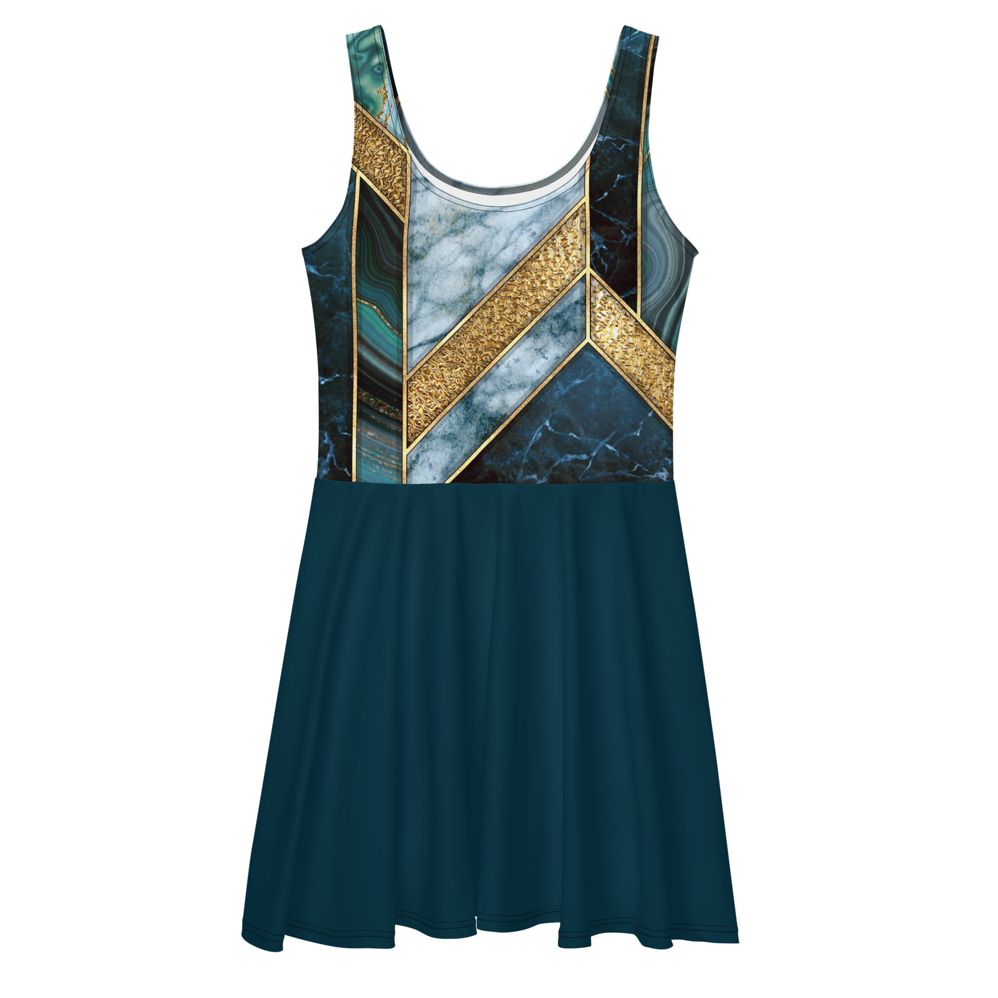 Turquoise Marble Gold Skater Dress by Fitness for Worship