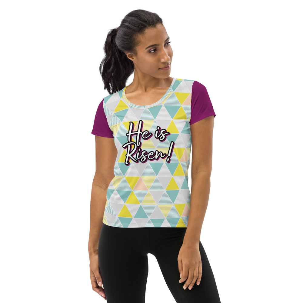 He is Risen! Athletic Mesh T-Shirt for Women by Fitness for Worship