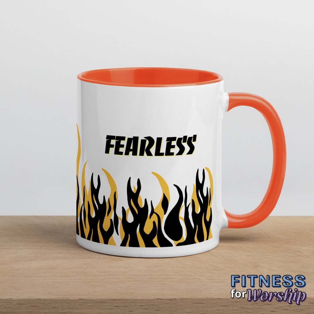 orange "Fearless" with Flames 11 oz Ceramic Mug by Fitness for Worship