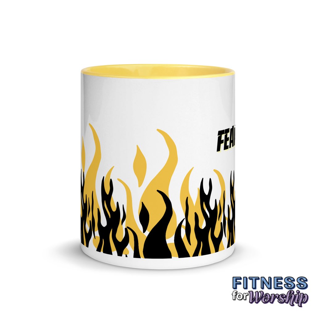 yellow "Fearless" with Flames 11 oz Ceramic Mug by Fitness for Worship