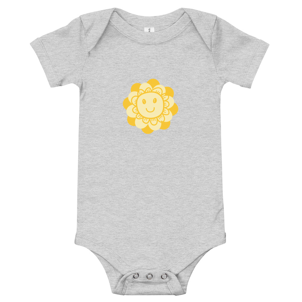 athletic heather Sunny Flower Baby One Piece Bodysuit by Fitness for Worship