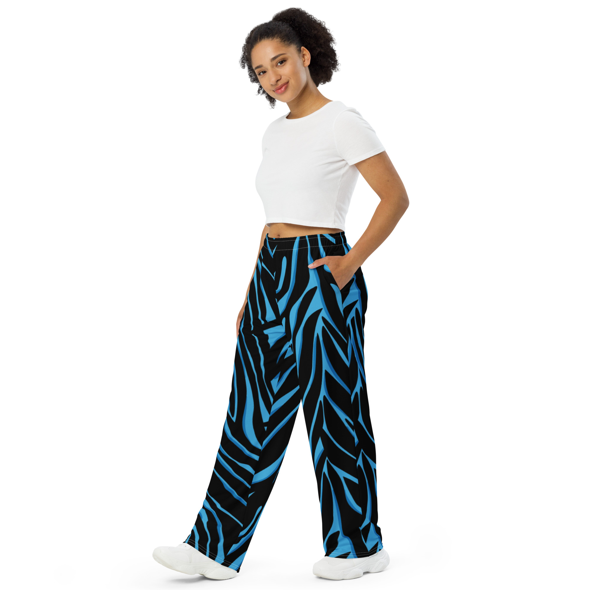 Blue Abstract Stripes Wide-Leg Pajama Pants