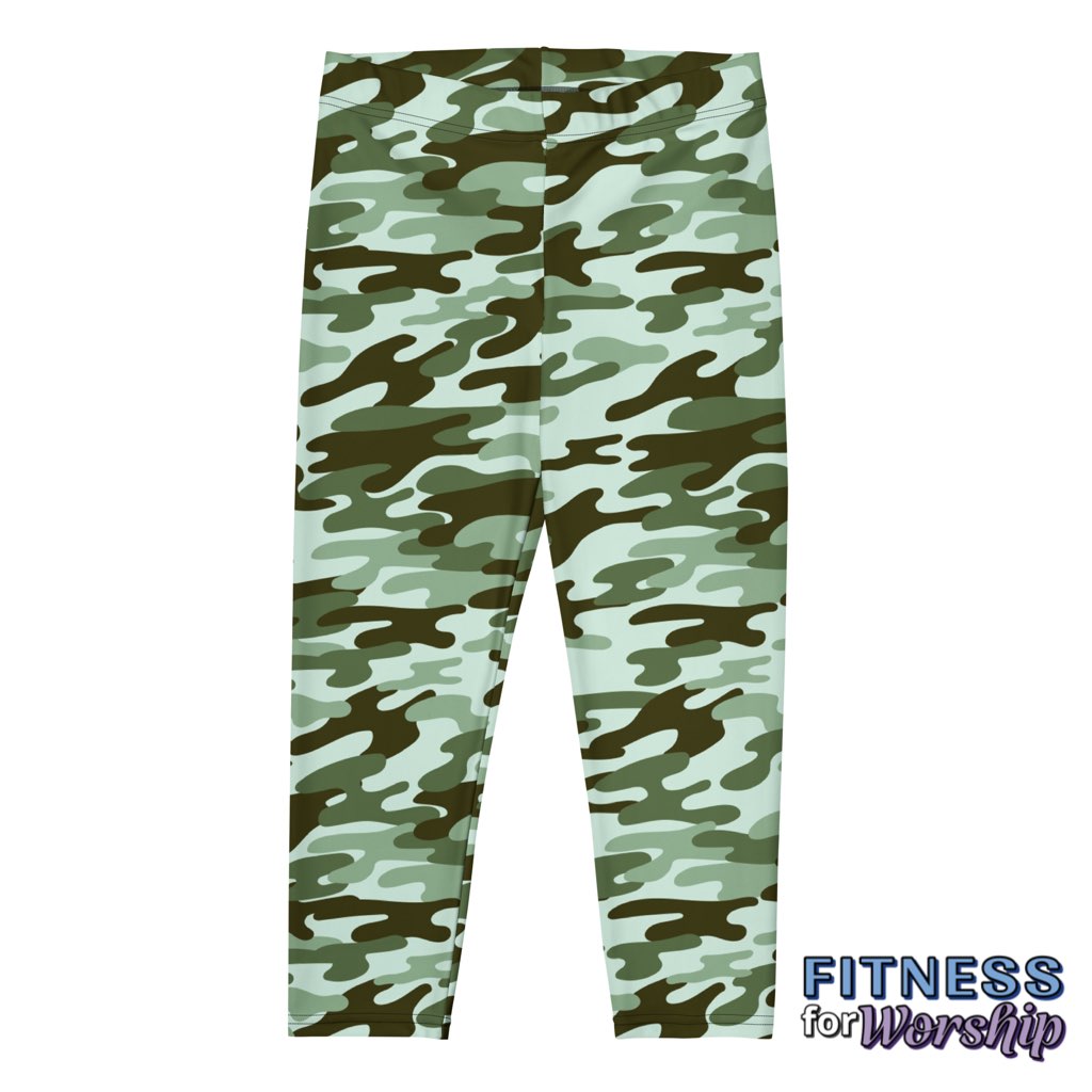 Green Camo Capri Leggings for Women by Fitness for Worship