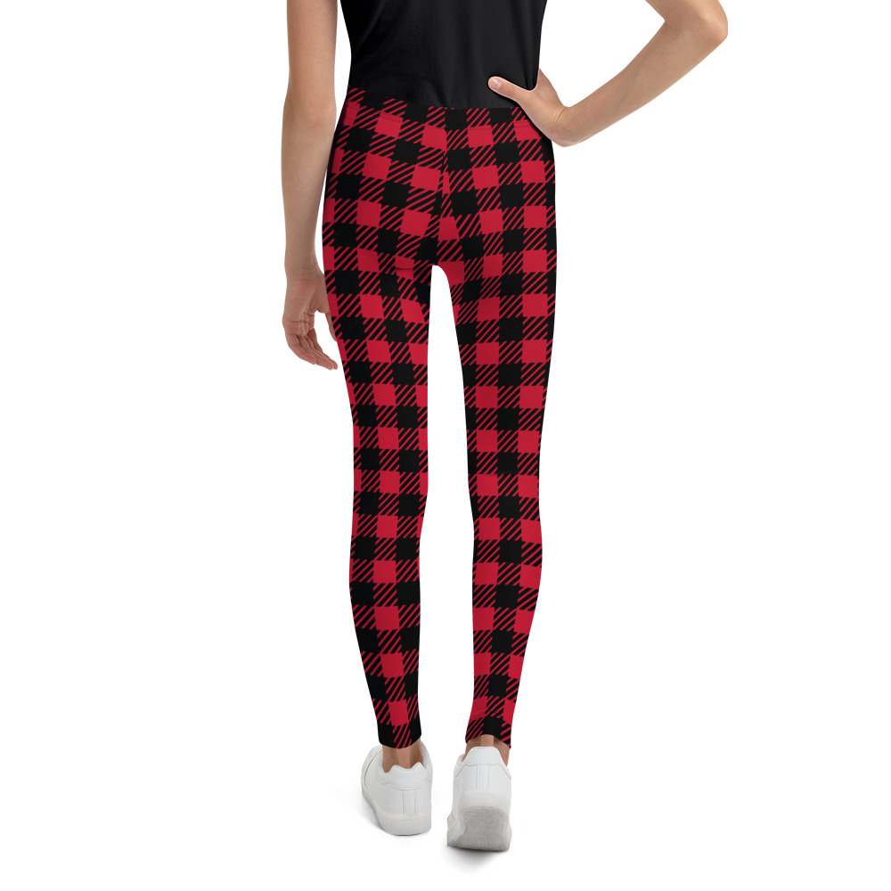 Red Plaid Leggings for Youth by Fitness for Worship