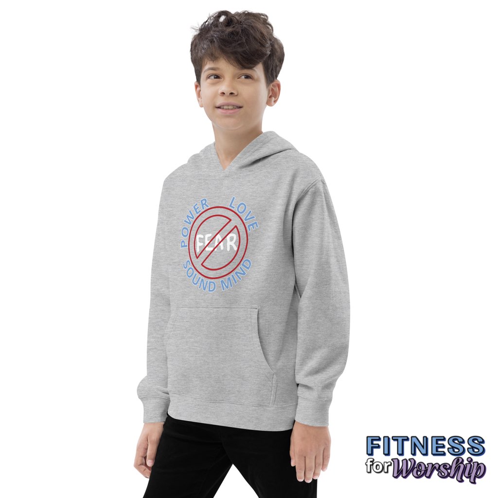 "No Fear" 2 Timothy 1:7 Fleece Hoodie for Kids by Fitness for Worship