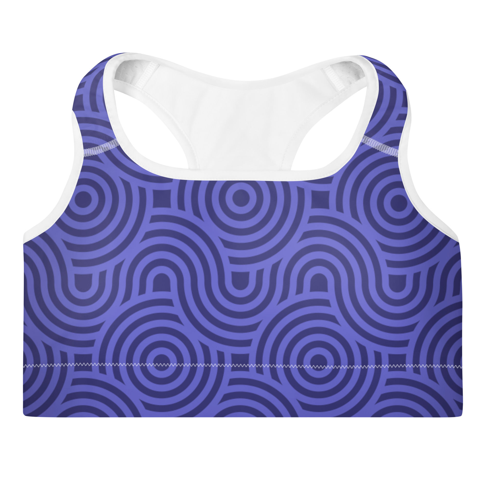 front of Geometric Purple Slate Blue Padded Sports Bra by Fitness for Worship