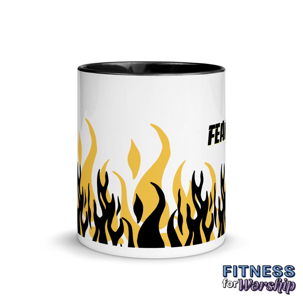 black "Fearless" with Flames 11 oz Ceramic Mug by Fitness for Worship