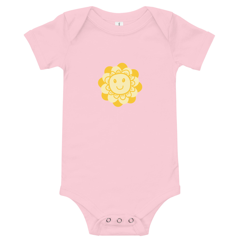 pink Sunny Flower Baby One Piece Bodysuit by Fitness for Worship