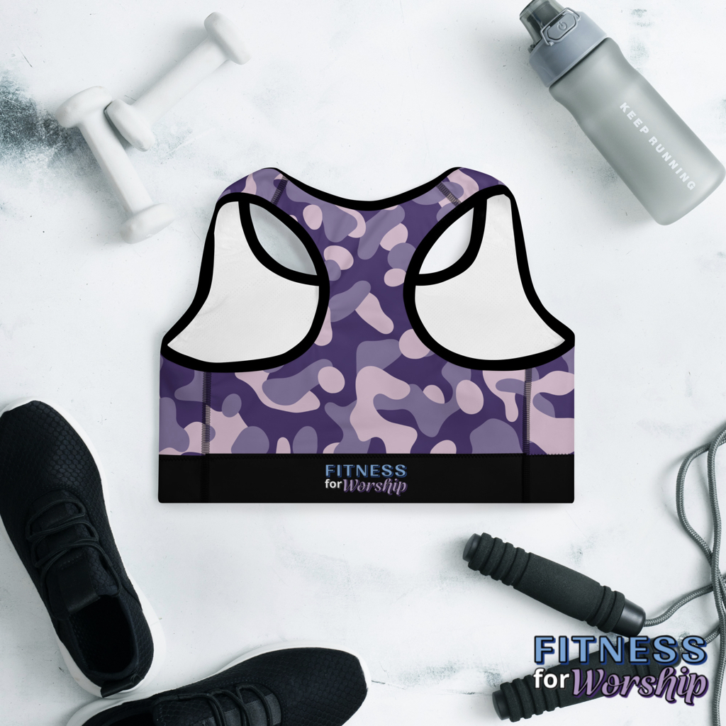 STRONG Purple Camo Padded Sports Bra by Fitness for Worship