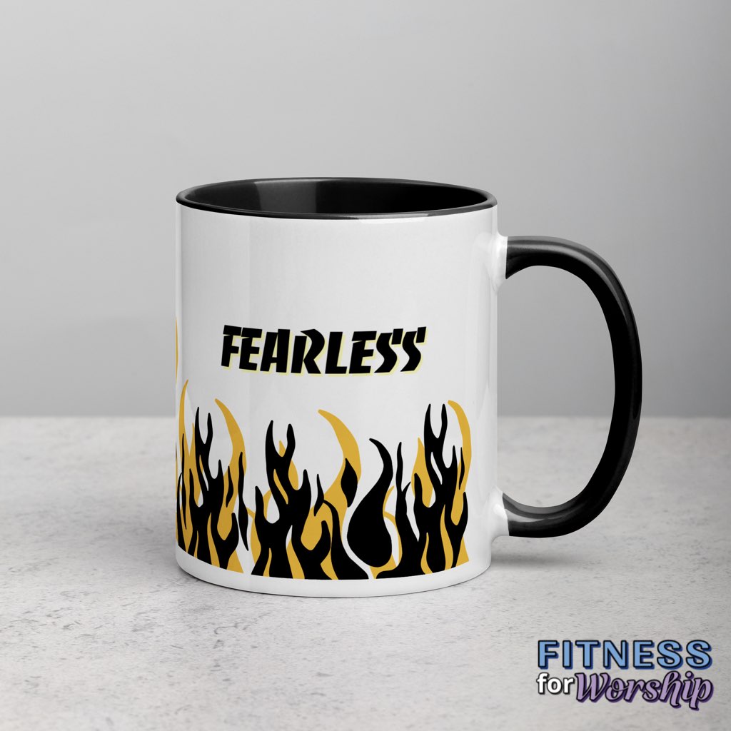 black "Fearless" with Flames 11 oz Ceramic Mug by Fitness for Worship