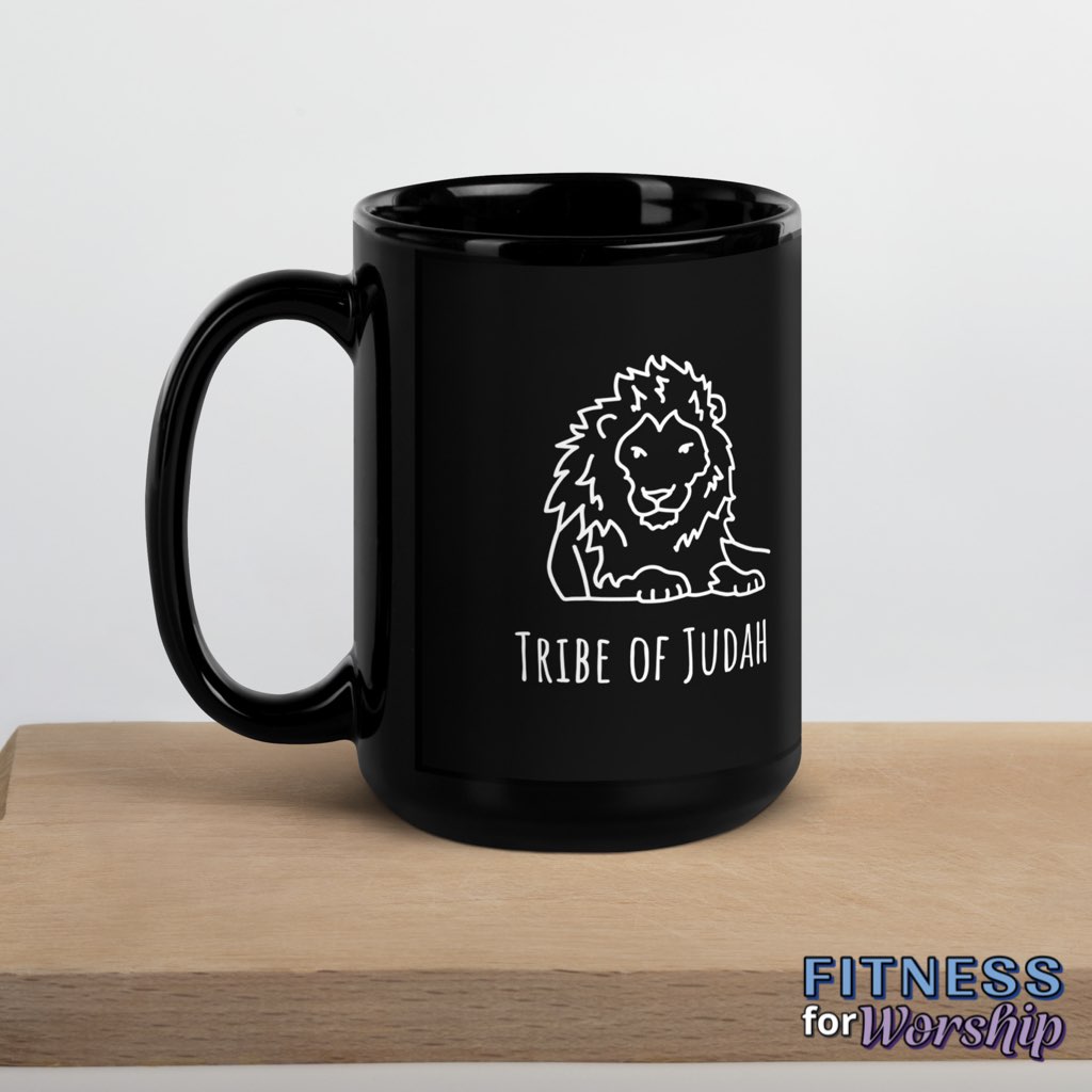 Lion Tribe of Judah Black Glossy Mug by Fitness for Worship