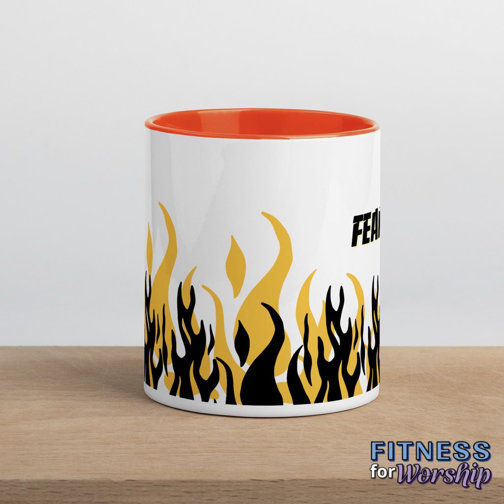 orange "Fearless" with Flames 11 oz Ceramic Mug by Fitness for Worship