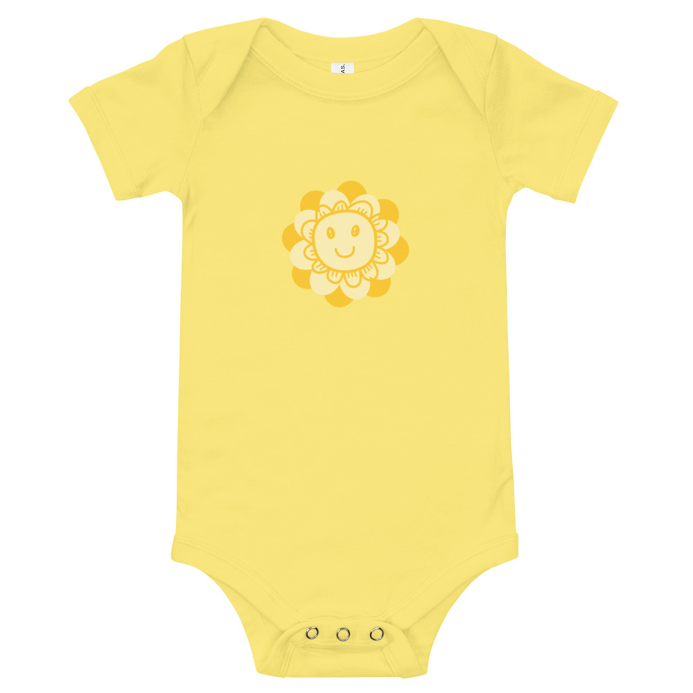 yellow Sunny Flower Baby One Piece Bodysuit by Fitness for Worship