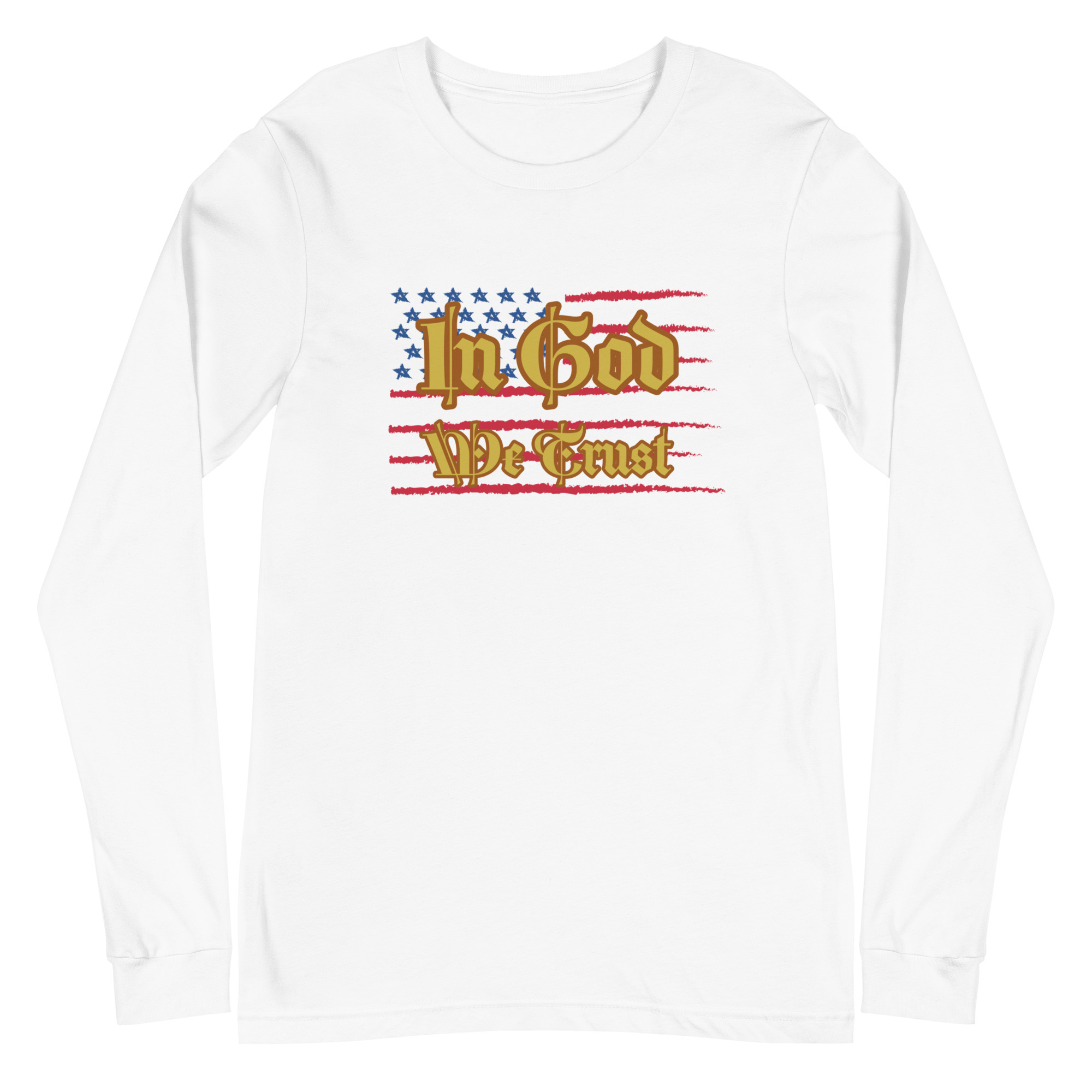 white “In God We Trust” Unisex Long Sleeve Tee by Fitness for Worship