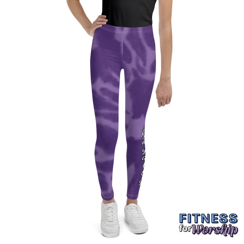 “Royalty” Purple Tie-Dye Leggings for Youth by Fitness for Worship