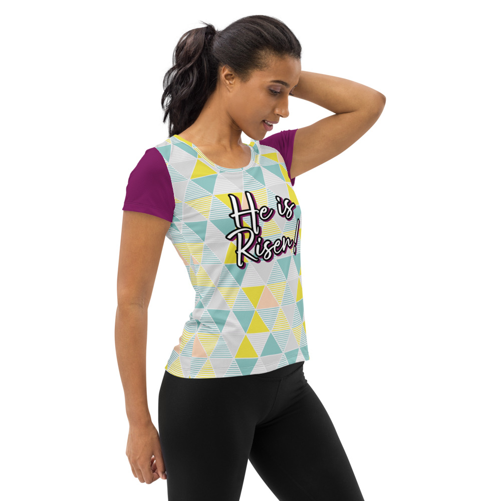 He is Risen! Athletic Mesh T-Shirt for Women by Fitness for Worship