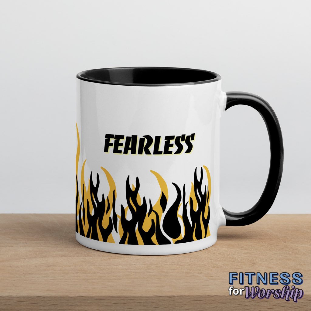 black "Fearless" with Flames 11 oz Ceramic Mug by Fitness for Worship