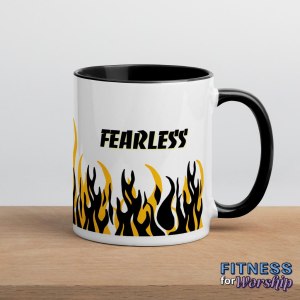 black "Fearless" with Flames 11 oz Ceramic Mug by Fitness for Worship