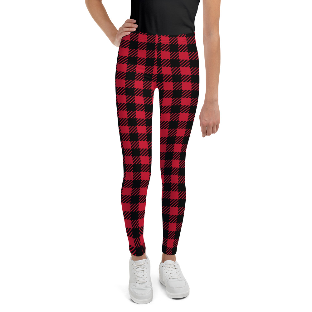 Red Plaid Leggings for Youth by Fitness for Worship
