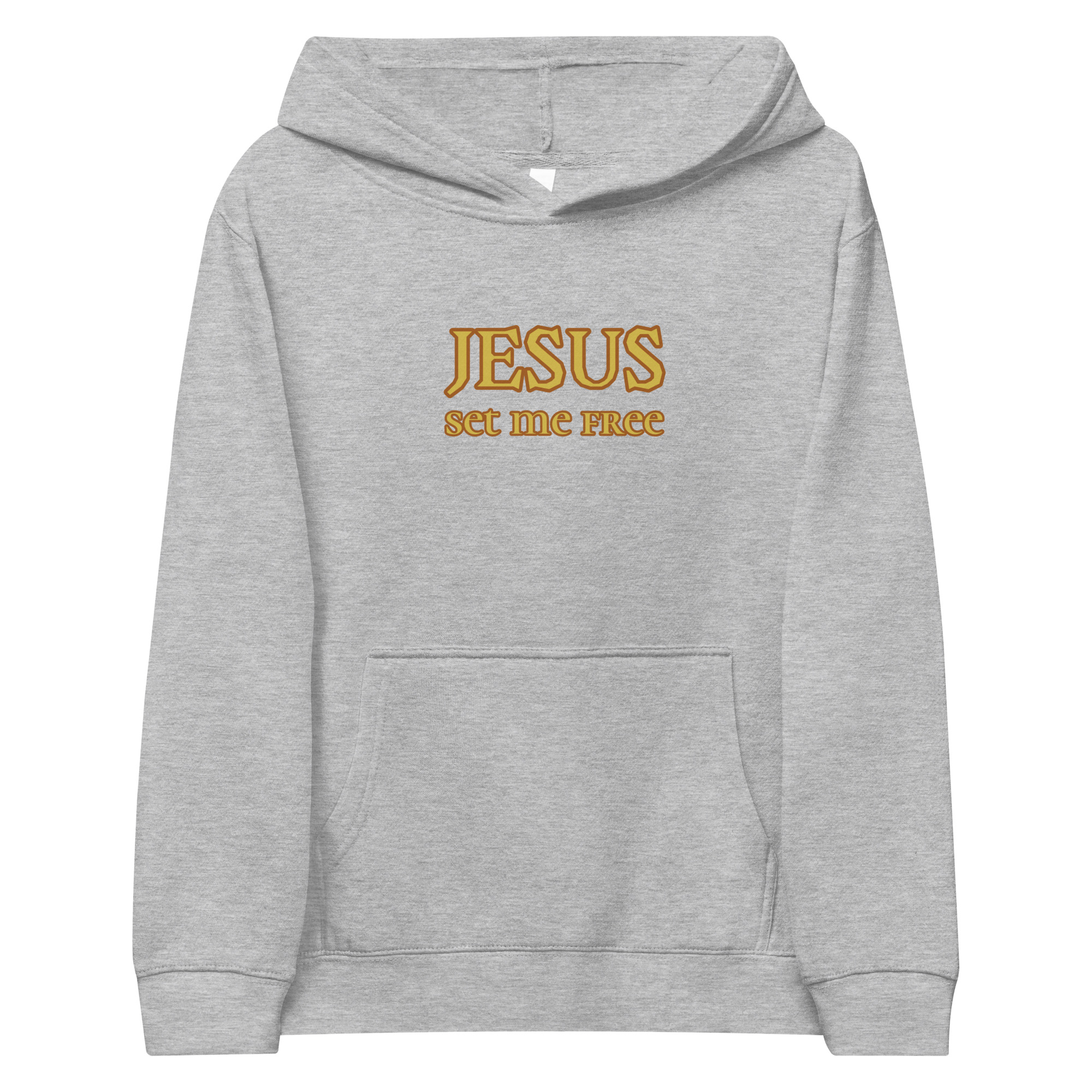athletic heather “Jesus Set Me Free” Fleece Hoodie for Kids by Fitness for Worship
