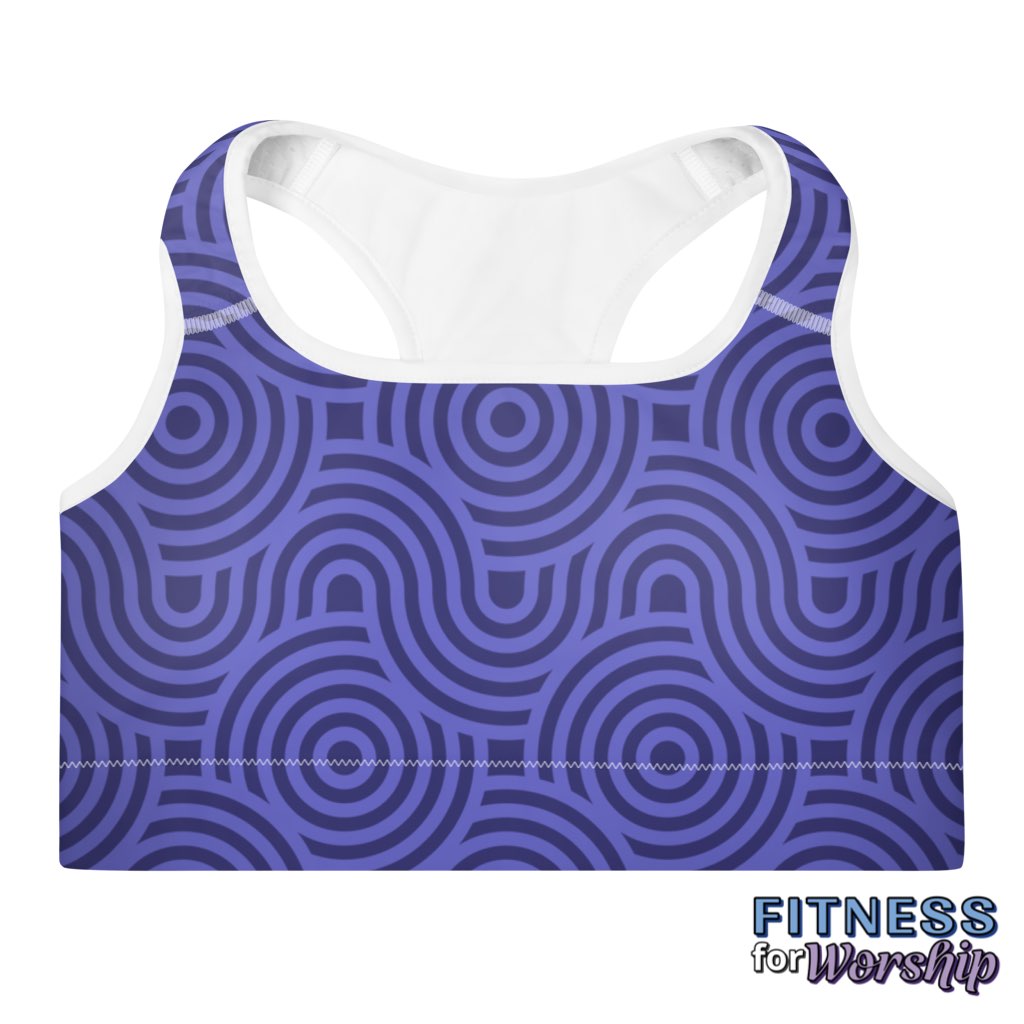 front of Geometric Purple Slate Blue Padded Sports Bra by Fitness for Worship