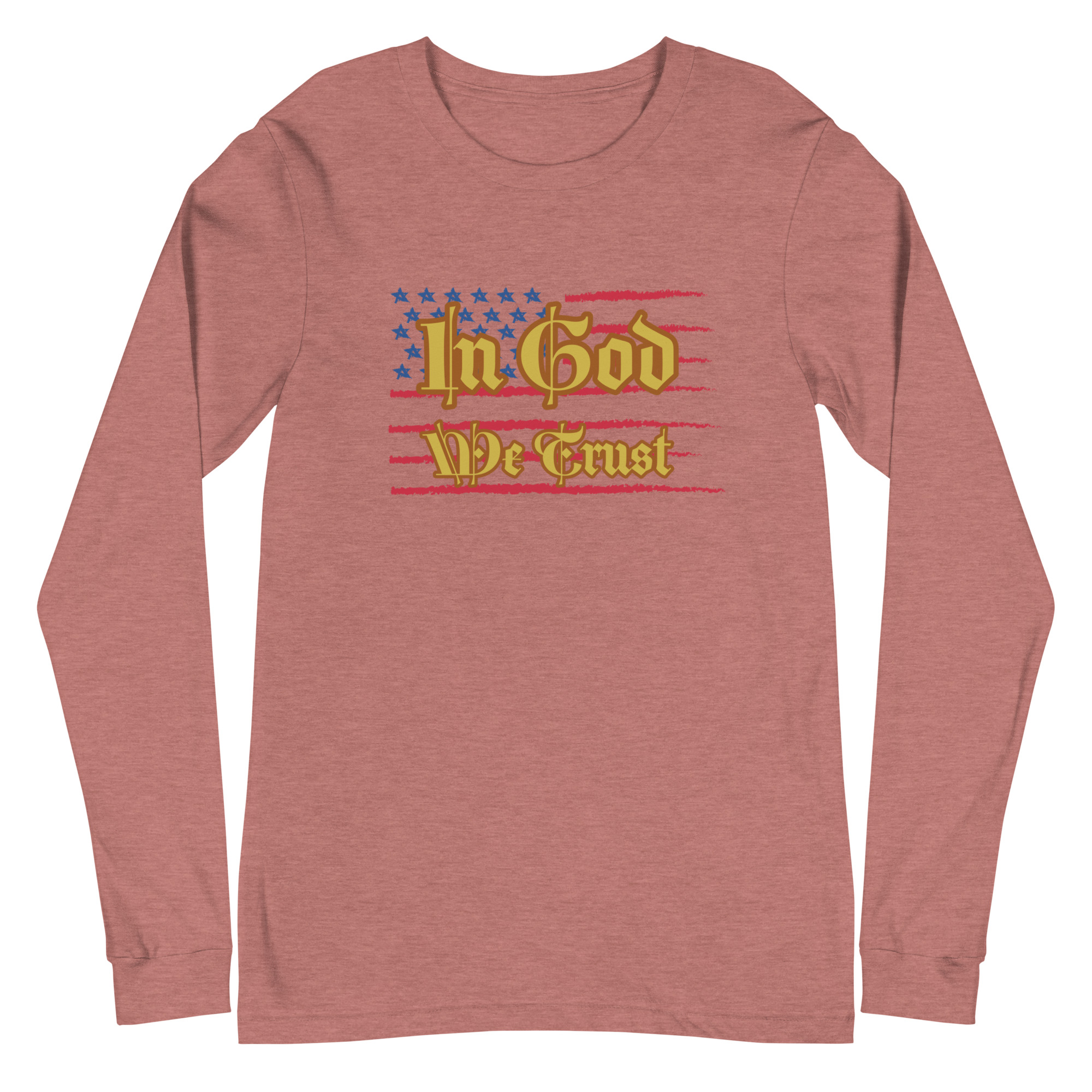 heather mauve “In God We Trust” Unisex Long Sleeve Tee by Fitness for Worship