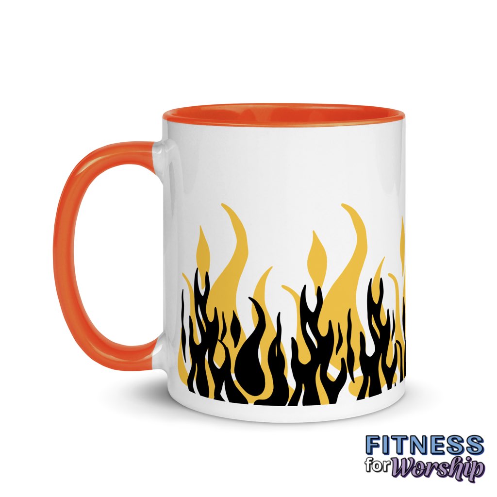 orange "Fearless" with Flames 11 oz Ceramic Mug by Fitness for Worship