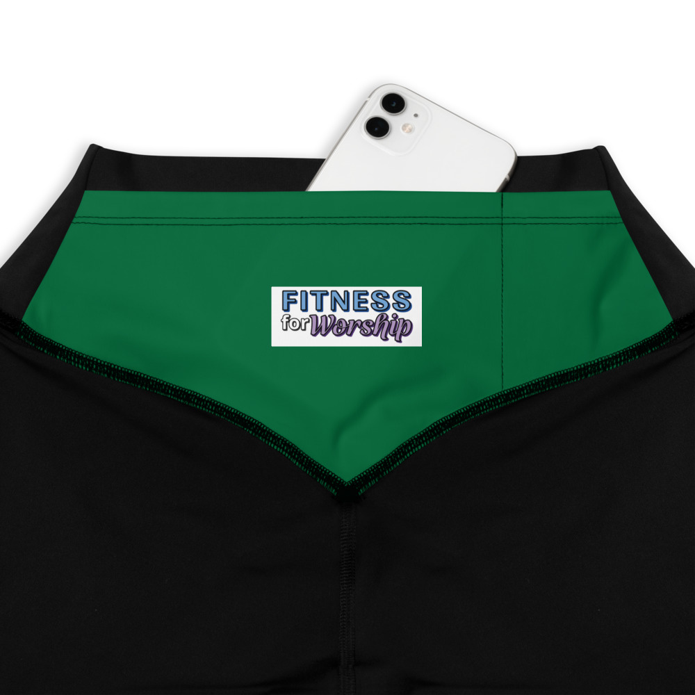 Green Geometric Compression Sports Leggings (pocket)