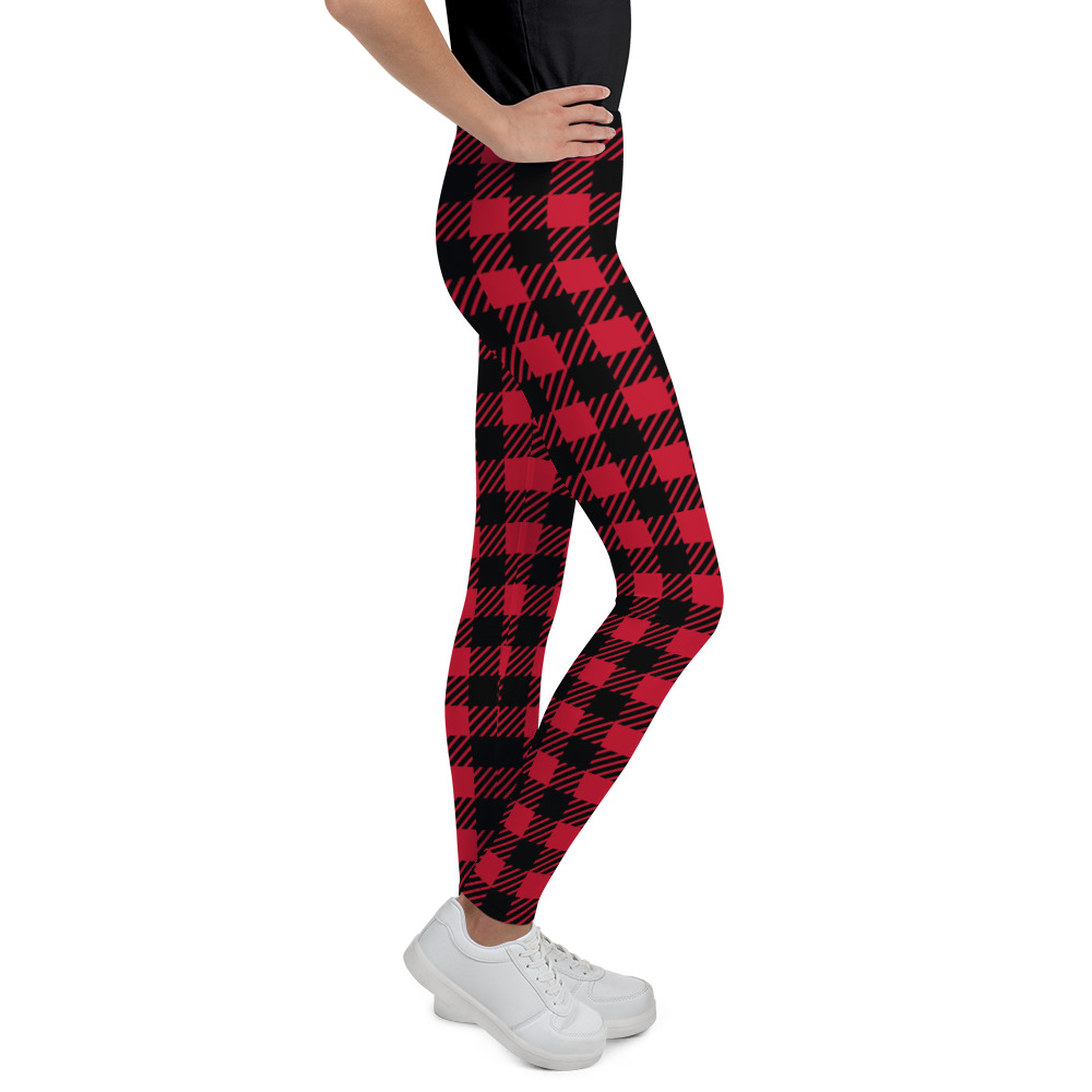 Red Plaid Leggings for Youth by Fitness for Worship