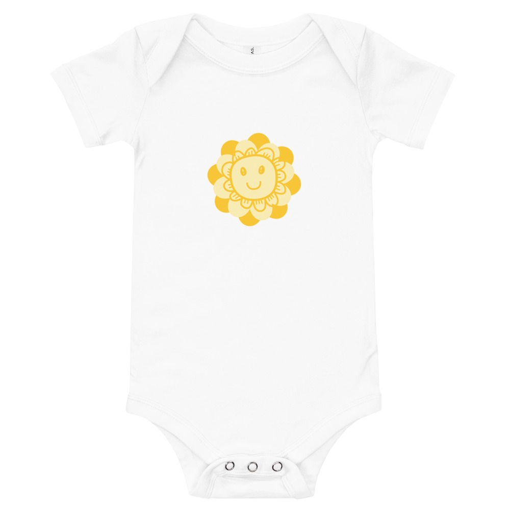 white Sunny Flower Baby One Piece Bodysuit by Fitness for Worship