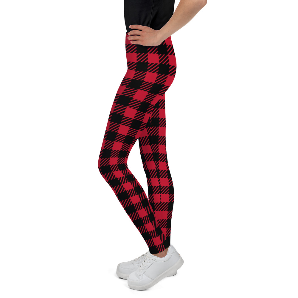 Red Plaid Leggings for Youth by Fitness for Worship