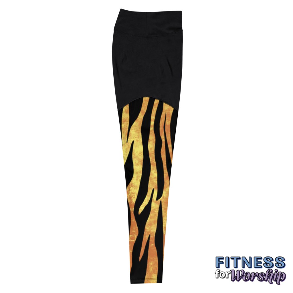 Fire Stripes Compression Sports Workout Leggings for Women by Fitness for Worship