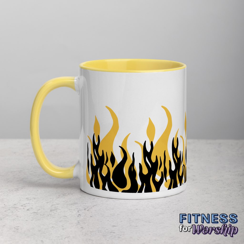 yellow "Fearless" with Flames 11 oz Ceramic Mug by Fitness for Worship