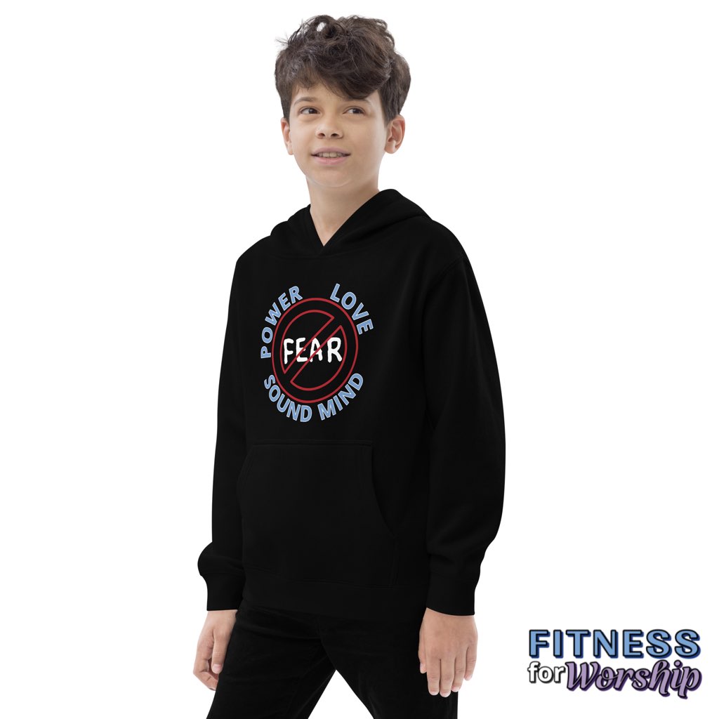 "No Fear" 2 Timothy 1:7 Fleece Hoodie for Kids by Fitness for Worship