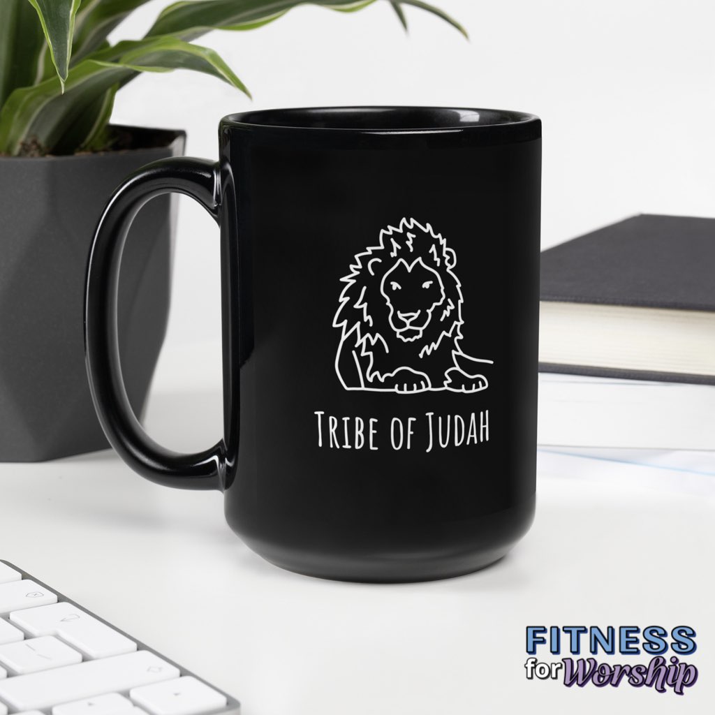 Lion Tribe of Judah Black Glossy Mug by Fitness for Worship