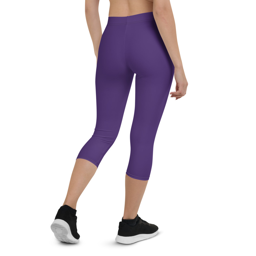 Back of Purple Capri Leggings for Women by Fitness for Worship
